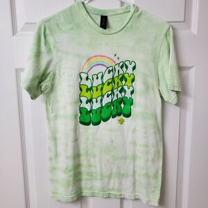 St. Patrick's Gildan Light Green Tie Dyed Distressed Lucky Graphic Small